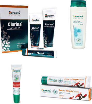 Himalaya Clarina Anti Acne Kit, Refreshing Cleansing Milk, Lip Balm, Pimple Cream(Set of 7)