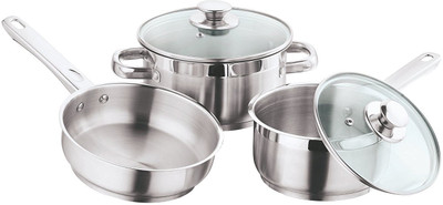 Vinod Vinod Cookware Induction Friendly Cookware Set, 3-Pieces Induction Bottom Cookware Set(Stainless Steel, 3 - Piece) Vinod Vinod Cookware Induction Friendly Cookware Set, 3-Pieces Induction Bottom Cookware Set(Stainless Steel, 3 - Piece)