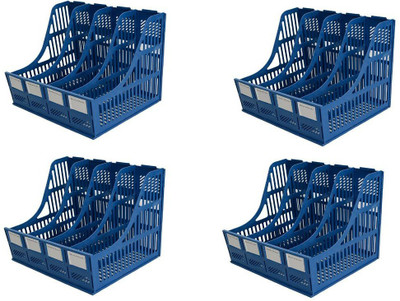 

Simxen 4 Compartments PLASTIC Cpixen Plastic File / Magazine / Book Rack with 4 Sections (PACK OF 4)(Blue)