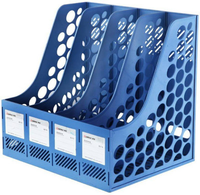 

Simxen 4 Compartments PLASTIC Plastic File, Magazine, Newspaper Rack with 4 Sections.(Blue)