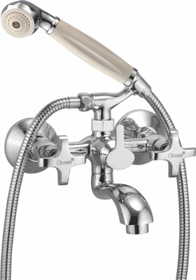 

Oleanna SA-19 Salsa Telephonic Wall Mixer with Crutch and Hand Shower Set Included (Disc Fitting | Quarter Turn | Form Flow) Mixer Faucet(Wall Mount Installation Type)