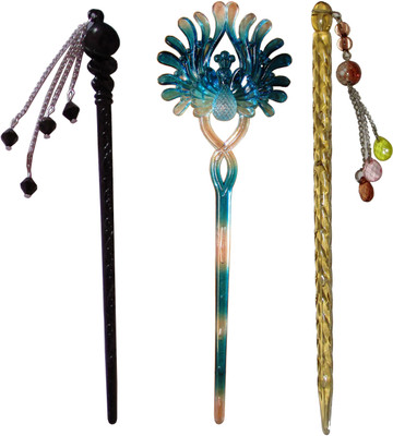 

Majik Golden Combo of Multi Color Juda Sticks Bun Stick(Multicolor)