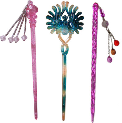 

Majik Golden Combo of Multi Color Juda Sticks Bun Stick(Multicolor)