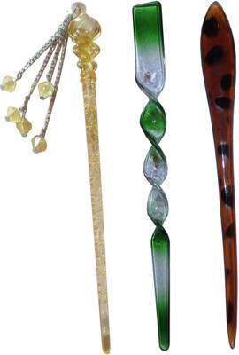 

Majik Golden Combo of Multi Color Juda Sticks Bun Stick(Multicolor)