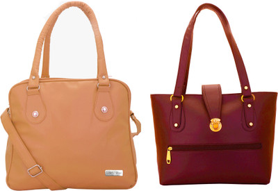 

Lady bar Shoulder Bag(Tan, Maroon), Maroon;tan