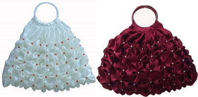 

Rosy Hand-held Bag(White, Maroon), Maroon;white
