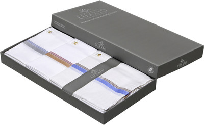 Luxxio Men's White Subtle Design Soft Cotton [ Multicolor ] Handkerchief(Pack of 12)