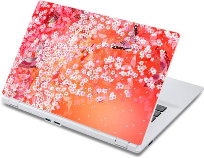 ezyPRNT Orange Butterflies Floral Pattern (13 to 13.9 inch) Vinyl Laptop Decal 13