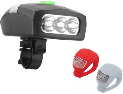 

FurMito Bicycle Multi Sound Horn With 2 Blinkers LED Front Rear Light Combo(Black, White, Red), Red;white