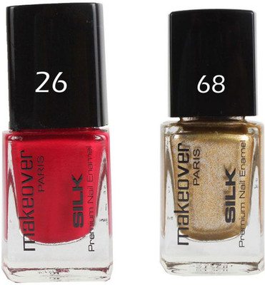 

Makeover Professional Nail Paint Combo Cherry-Red-26 , Sparking-Golden-68 (9 ml, Pack of 2) Multi(Pack of 2)