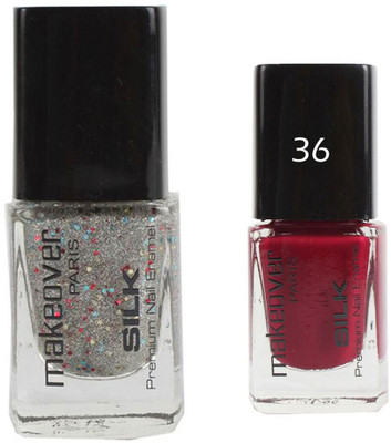 

Makeover Professional Nail Paint Combo Sparking-Silver-33 , Dark-Magneta-36 (9 ml, Pack of 2) Multi(Pack of 2)