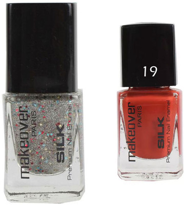 

Makeover Professional Nail Paint Combo Sparking-Silver-33 , Spicy-Magneta-19 (9 ml, Pack of 2) Multi(Pack of 2)
