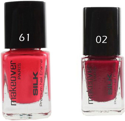 

Makeover Professional Nail Paint Combo Pouch-Pink-61 , Hot-Red-02 (9 ml, Pack of 2) Multi(Pack of 2)