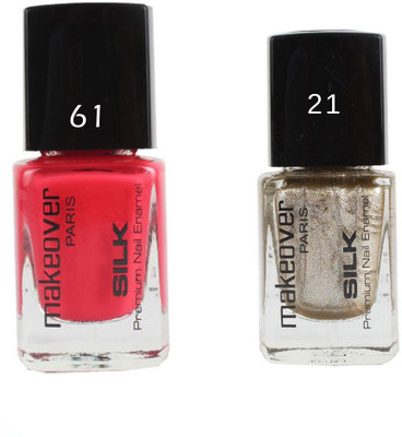 

Makeover Professional Nail Paint Combo Pouch-Pink-61 , Hot-Silk-Golden-21 (9 ml, Pack of 2) Multi(Pack of 2)