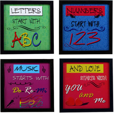 Indianara LOVE DECOR YOU & ME Digital Reprint 8.7 inch x 8.7 inch Painting(With Frame, Pack of 4)