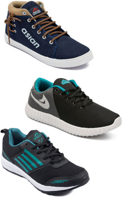 

Asian men's casual & sports shoes combo pack of 3 Walking Shoes For Men(Multicolor