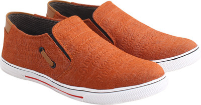 

Crunx Breathable Slip On Sneakers For Men(Orange, Tan
