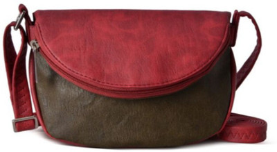 

Baggit Women Casual Red, Brown PU Sling Bag, Brown;red