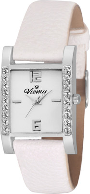 

VIOMY LS4006 Decent square white dial with studded stone watch for any special occasion Watch - For Women