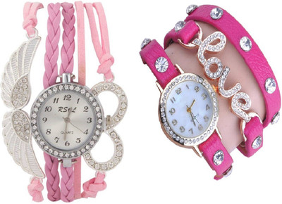 

COSMIC RSOL Angel's Wings Lucky Charm Bracelet Silver Diamond Studded with pink beautiful love bracelet exclusive valentine collection ladies & women Watch - For Girls