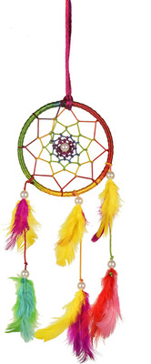 ILU Dreamcatcher Hanging Wind Chimes Handmade Beaded Circular Net Decoration Ornament Size 8 CM Diameter Wool Windchime(8 inch, Multicolor) available at flipkart for Rs.180