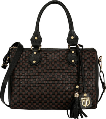 

Tan Luzo Genuine leather woven handcrafted BOLSTER BAG. Sling Bag(Black, 1 L)