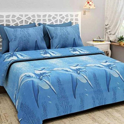 Home Tex Fab 144 TC Polycotton Double Self Design Flat Bedsheet(Pack of 3, Blue04)