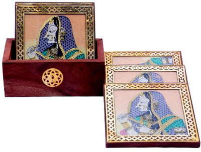 

Ethnique Traditional Wooden Tea Coster Decorative Showpiece - 7 cm(Wooden, Multicolor)