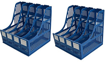 

Simxen 4 Compartments PLASTIC Plastic File / Magazine / Book Rack with 4 Sections (PACK OF 2)(Blue)