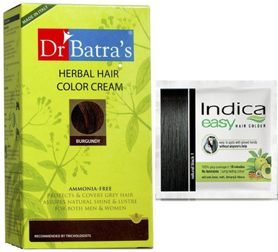 

Dr batra Herbal Cream Burgundy Hair Color and Indica Black Hair color free 25ml Hair Color(Burgundy)