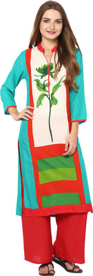 Avanya Women Printed Straight Kurta(Green)