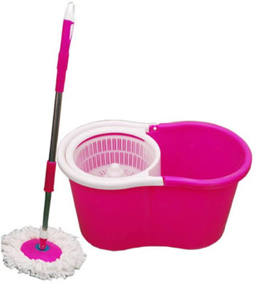 KITCHEN INDIA ™ Magic Dry Bucket Mop - 360 Degree with FREE 2Pcs Microfiber Self Spin Mop Set (pink) Mop Set