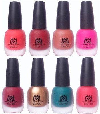 

Makeup Mania Premium Nail Polish - Combo of 8 Velvet Matte Nail Paint - (MM# 16-17) Orange, Maroon, Brown, Pink, Red, Golden, Green, Orange(Pack of 8)