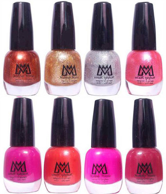

Makeup Mania Premium Nail Polish - Combo of 8 Unique Glitter Nail Paint - (MM# 11-50) Light Pink, Purple, Golden Brown, Silver, Shining Pink, Red(Pack of 8)
