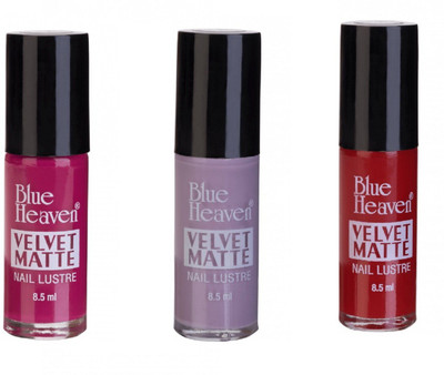 

Blue Heaven Velvet Matte Nail Luster magenta pink,light purple and red multicolour(Pack of 3)