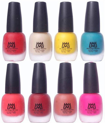 

Makeup Mania Premium Nail Polish - Combo of 8 Velvet Matte Nail Paint - (MM# 16-19) Deep Red, Yellow, Nude, Turquoise, Orange, Maroon, Brown, Pink(Pack of 8)