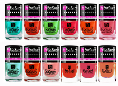 

ForSure Trendy High Gloss Nail Polish Combo with 12 Unique Shades Red,Orange,Pink,Green,Peach,Nude,Turrquoise(Pack of 12)