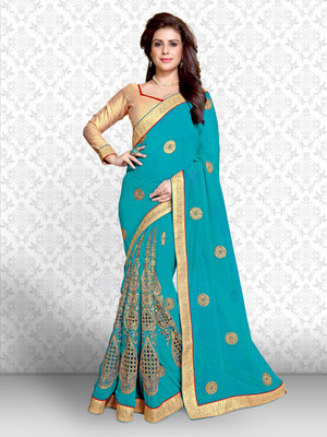 Divastri Embroidered Fashion Georgette Saree(Blue, Gold) Flipkart