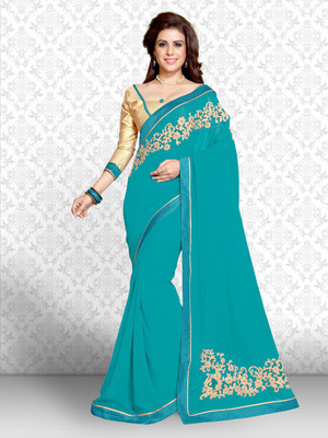 Divastri Embroidered Fashion Georgette Saree(Blue) Flipkart