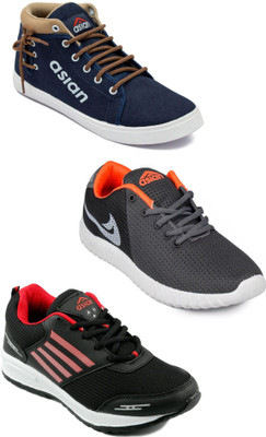

Asian men's casual & sports shoes combo pack of 3 Walking Shoes For Men(Multicolor
