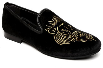 

Bare Skin Men golden barbary lion velvet slip on shoe Casuals For Men(Black