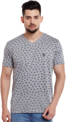 VIMAL JONNEY Printed Men V Neck Silver T-Shirt