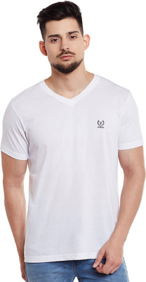MACK JONNEY Solid Men V Neck White T-Shirt