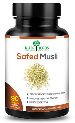 

Nutriherbs Safed Musli 800 mg 90 capsules 100% Natural & Organic(90 No)