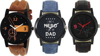 

MAPA STYLE Attractive Stylish Lorem Genium Brown, Blue & Black Leather Strap 3 Combo Boys & Mens Analog Watch MPSTYLE 078 Hybrid Watch - For Men