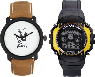 

Frolik 136 Latest Analogue And 7 Light Yellow Digital Men And Kids Watch - For Boys