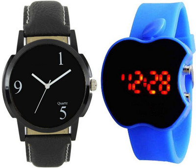 

Frolik 82 Analogue Best Deal Black Leather And Digital Apple Shape Blue Men And Kids Watch - For Boys