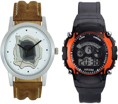 

Frolik 111 Brown Analogue And 7 Light Orange Digital Men And Kids Watch - For Boys
