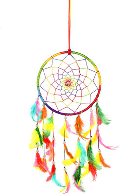 ILU Dreamcatcher Hanging Wind Chimes Handmade Beaded Circular Net Decoration Ornament Size 16 CM Diameter Wool Windchime(16 inch, Multicolor) available at flipkart for Rs.199