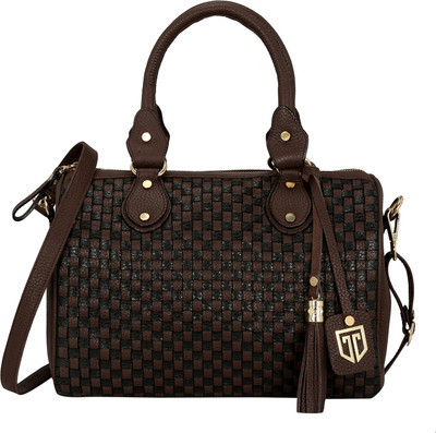

Tan Luzo Genuine leather woven handcrafted BOLSTER BAG Sling Bag(Brown, 1 L)